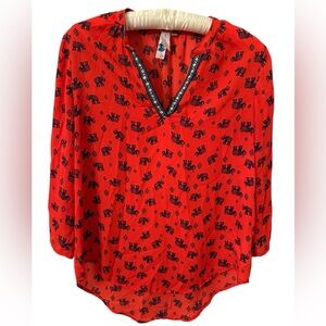 Society Girl Red Elephant Print Boho Blouse – Size XL